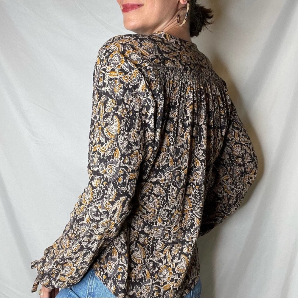 Faherty Everleigh boho floral long tie sleeve blouse top shirt peasant S - Picture 2 of 6